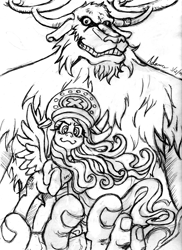 Size: 1000x1374 | Tagged: safe, artist:irie-mangastudios, character:fluttershy, choppershy, clothing, crossover, crossover shipping, hat, interspecies, monochrome, monster point, one piece, pencil drawing, tony tony chopper