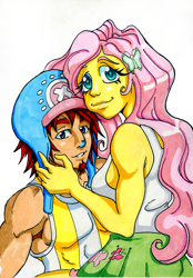 Size: 835x1200 | Tagged: safe, artist:irie-mangastudios, character:fluttershy, my little pony:equestria girls, choppershy, crossover, crossover shipping, female, humanized, male, markers, one piece, straight, tony tony chopper, traditional art