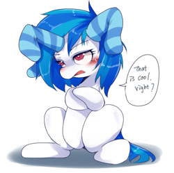 Size: 900x895 | Tagged: safe, artist:hua, character:dj pon-3, character:vinyl scratch, ask trolltavia, blushing, clothing, female, socks, solo, stockings, tumblr, you're doing it wrong