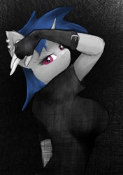 Size: 750x1066 | Tagged: safe, artist:ninjapony, character:dj pon-3, character:vinyl scratch, species:anthro, big breasts, breasts, busty vinyl scratch, clothing, female, fingerless gloves, gloves, nudity, piercing, sideboob, solo