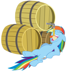 Size: 2600x2786 | Tagged: safe, artist:stabzor, character:rainbow dash, barrel, cider, female, high res, on back, simple background, solo, transparent background, vector