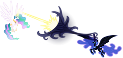 Size: 8700x4141 | Tagged: safe, artist:stabzor, character:nightmare moon, character:princess celestia, character:princess luna, absurd resolution, magic, simple background, transparent background, vector