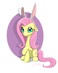 Size: 4252x5386 | Tagged: safe, artist:tsand106, character:fluttershy, absurd resolution, bunny ears, easter, female, floppy ears, looking at you, raised hoof, shy, sitting, smiling, solo