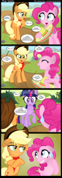 Size: 1000x2850 | Tagged: safe, artist:coltsteelstallion, character:applejack, character:pinkie pie, character:twilight sparkle, character:twilight sparkle (alicorn), species:alicorn, species:pony, episode:trade ya, g4, my little pony: friendship is magic, comic, female, mare, slavery, sombrero, spikeabuse, sweat, sweatdrop
