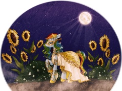 Size: 1000x743 | Tagged: safe, artist:tinuleaf, character:rainbow dash, clothing, dress, female, flower, moon, night, solo