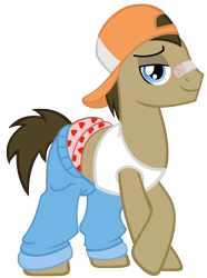 Size: 4100x5500 | Tagged: safe, artist:sofunnyguy, character:doctor whooves, character:time turner, episode:testing testing 1-2-3, g4, my little pony: friendship is magic, absurd resolution, bandaid, boxers, clothing, hat, heart, heart print underwear, looking at you, male, pants, rap, rapper, solo, t-shirt, tank top, underwear
