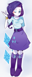 Size: 655x1543 | Tagged: safe, artist:hua, character:rarity, my little pony:equestria girls, belt, boots, bracelet, clothing, cutie mark, female, high heel boots, jewel, jewelry, looking at you, one eye closed, skirt, solo, wink