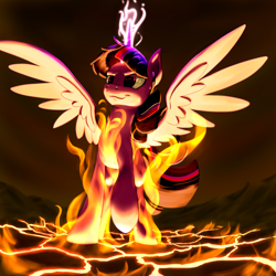 Size: 3048x3048 | Tagged: safe, artist:nadnerbd, character:twilight sparkle, character:twilight sparkle (alicorn), species:alicorn, species:pony, badass, female, fire, magic, mare, pyromancy, smiling, solo