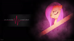 Size: 1920x1080 | Tagged: safe, artist:felix-kot, artist:utterlyludicrous, edit, character:fluttershy, species:pony, enrique iglesias, eyes closed, female, heart attack, solo, song reference, text, vector, wallpaper, wallpaper edit