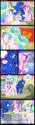 Size: 1000x3550 | Tagged: safe, artist:coltsteelstallion, character:princess cadance, character:princess celestia, character:princess luna, species:pony, bipedal, carrot, comic, cooking, crystal empire, funny, knife, magic, new lunar republic, pinklestia, solar empire, this will end in explosions, this will end in tears and/or death, wat