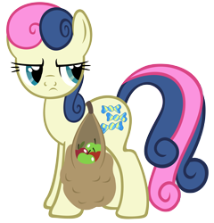 Size: 4700x4900 | Tagged: safe, artist:sofunnyguy, character:bon bon, character:sweetie drops, absurd resolution, apple, bag, bag of apples, bon bon is not amused, female, i didn't put those in my bag, simple background, solo, transparent background, vector