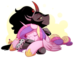 Size: 1004x795 | Tagged: safe, artist:mylittlesheepy, character:king sombra, character:princess cadance, ship:somdance, bedroom eyes, couple, cuddling, cute, cutedance, eyes closed, female, hug, infidelity, male, prone, shipping, simple background, sleeping, smiling, snuggling, sombradorable, straight, transparent background