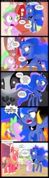 Size: 1000x3550 | Tagged: safe, artist:coltsteelstallion, character:big mcintosh, character:princess celestia, character:princess luna, character:smarty pants, character:spike, species:earth pony, species:pony, comic:a love letter, angry, blushing, comic, companion cube, creeper, male, portal, slenderman, stallion, tower of pimps, yelling