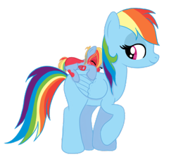 Size: 445x415 | Tagged: safe, artist:karmadash, character:rainbow dash, oc, oc:zapple, oc:zappletta, parent:big macintosh, parent:rainbow dash, parents:rainbowmac, blank flank, missing cutie mark, mother and daughter, offspring, pony with birthmarks