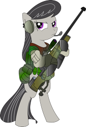Size: 980x1451 | Tagged: safe, artist:buckweiser, artist:shysolid, character:octavia melody, species:earth pony, species:pony, arctic warfare, bipedal, female, gun, hooves, mare, optical sight, rifle, simple background, sniper rifle, solo, transparent background, weapon