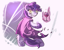 Size: 857x671 | Tagged: safe, artist:haute-claire, character:ruby pinch, species:pony, species:unicorn, bipedal, female, filly, glass, vampire, wine glass, yellow eyes