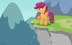 Size: 1024x640 | Tagged: safe, artist:wavecipher, character:scootaloo, species:pegasus, species:pony, cliff, female, solo