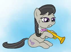 Size: 800x586 | Tagged: safe, artist:fadri, character:octavia melody, species:earth pony, species:pony, bow tie, female, gradient background, mare, musical instrument, solo, trumpet