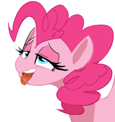 Size: 340x360 | Tagged: safe, artist:sunibee, character:pinkie pie, ahegao, bedroom eyes, drool, female, open mouth, simple background, smiling, solo, tongue out, wavy mouth, white background