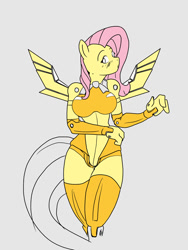 Size: 675x900 | Tagged: safe, artist:bastianmage, character:fluttershy, species:anthro, breasts, busty fluttershy, female, flutterbot, revoltek, solo, wip