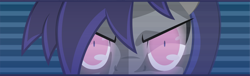 Size: 3276x997 | Tagged: safe, artist:duskthebatpack, oc, oc only, oc:dusk rhine, species:bat pony, species:pony, close-up, crossover, eyes, frown, game, glare, looking at you, persona, solo, style emulation