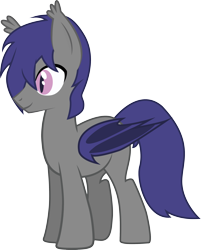 Size: 2391x2974 | Tagged: safe, artist:duskthebatpack, oc, oc only, oc:dusk rhine, species:bat pony, species:pony, hair over one eye, male, simple background, smiling, solo, stallion, transparent background, vector