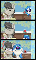 Size: 914x1498 | Tagged: safe, artist:derpsonhooves, character:dj pon-3, character:octavia melody, character:vinyl scratch, ship:scratchtavia, comic, eating, female, lesbian, licking, shipping