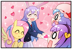 Size: 405x275 | Tagged: safe, artist:sweetsound, character:fluttershy, cropped, crossover, crossover shipping, female, komeiji satori, lesbian, reisen udongein inaba, remilia scarlet, shipping, touhou