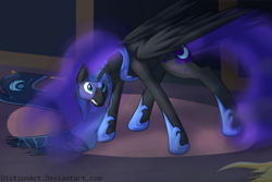 Size: 1024x682 | Tagged: safe, artist:diction, character:nightmare moon, character:princess luna, solo, transformation