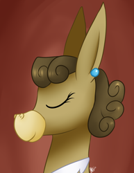 Size: 1024x1325 | Tagged: safe, artist:mylittlesheepy, character:matilda, species:donkey, bust, ear piercing, eyes closed, female, gradient background, piercing, smiling, solo