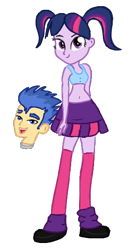 Size: 280x535 | Tagged: safe, artist:karmadash, character:flash sentry, character:twilight sparkle, my little pony:equestria girls, disembodied head, lollipop chainsaw