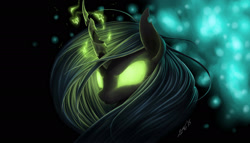 Size: 1944x1111 | Tagged: safe, artist:zigword, character:queen chrysalis, angry, female, glowing eyes, magic, solo, wallpaper