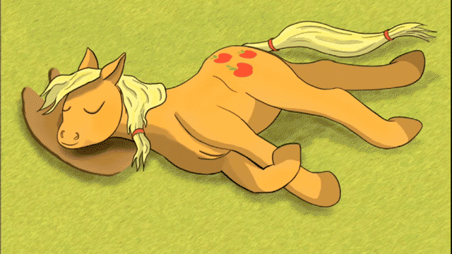 Size: 640x360 | Tagged: safe, artist:equum_amici, character:applejack, animated, breathing, cinemagraph, eyes closed, female, on side, sleeping, smiling