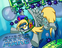 Size: 3299x2549 | Tagged: safe, artist:cazra, character:derpy hooves, species:pegasus, species:pony, bubble man, female, high res, mare, megaman, parody