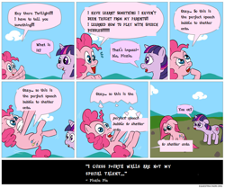 Size: 850x711 | Tagged: safe, artist:fadri, edit, character:pinkamena diane pie, character:pinkie pie, character:twilight sparkle, 1000 hours in ms paint, comic, dialogue, fourth wall, ms paint, speech bubble, text, wat