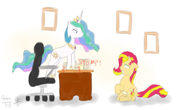 Size: 1920x1200 | Tagged: safe, artist:vanillafox2035, character:princess celestia, character:sunset shimmer, species:pony, office chair