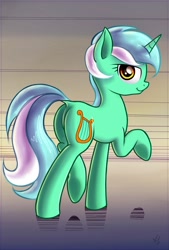 Size: 1080x1600 | Tagged: safe, artist:anti1mozg, character:lyra heartstrings, species:pony, species:unicorn, butt, dock, female, looking at you, looking back, mare, plot, smiling, solo