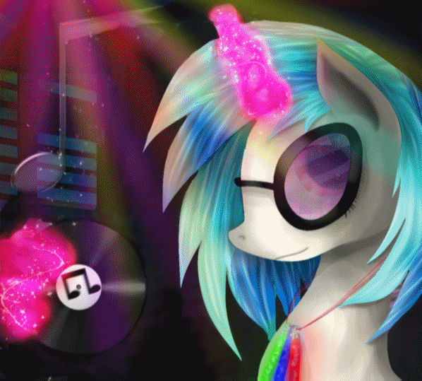 Size: 598x539 | Tagged: safe, artist:chanceyb, artist:equum_amici, character:dj pon-3, character:vinyl scratch, animated, cinemagraph, female, glasses, headbang, rave, solo