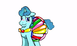 Size: 1600x960 | Tagged: safe, artist:dashingjack, character:party favor, episode:the cutie map, g4, my little pony: friendship is magic, balloon, clothing, crossdressing, dress, embarrassed, inflatable dress, male, trap