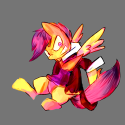Size: 1000x1000 | Tagged: safe, artist:spanish-scoot, character:scootaloo, species:pegasus, species:pony, clothing, female, gray background, necktie, simple background, solo