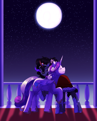 Size: 3217x4000 | Tagged: safe, artist:mylittlesheepy, character:king sombra, character:princess cadance, ship:somdance, female, male, moon, night, shipping, stars, straight
