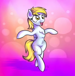 Size: 886x902 | Tagged: safe, artist:anti1mozg, character:derpy hooves, species:pony, abstract background, belly button, bipedal, chest fluff, cute, derpabetes, female, solo