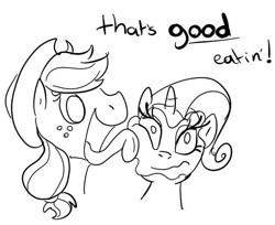 Size: 577x471 | Tagged: safe, artist:ponygoggles, character:applejack, character:rarity, ship:rarijack, face licking, female, lesbian, licking, monochrome, mud mask, shipping, tongue out