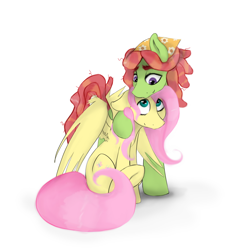Size: 3240x3240 | Tagged: safe, artist:xenalollie, character:fluttershy, character:tree hugger, ship:flutterhugger, episode:make new friends but keep discord, g4, my little pony: friendship is magic, cute, female, huggerbetes, lesbian, shipping, simple background, white background