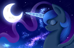 Size: 1024x672 | Tagged: safe, artist:wavecipher, character:princess luna, eyes closed, female, magic, moon, smiling, solo