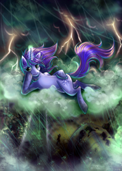 Size: 922x1294 | Tagged: safe, artist:limreiart, oc, oc only, species:pony, species:unicorn, lightning, rain, ship, solo, storm
