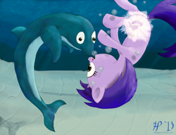 Size: 1950x1500 | Tagged: safe, artist:halflingpony, character:sea swirl, bubble, cutiespark, dolphin, filly, underwater