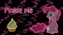 Size: 1920x1080 | Tagged: safe, artist:austiniousi, artist:p03ss10n, artist:starshinecelestalis, character:pinkie pie, species:pony, cupcake, female, food, happy, neon, simple background, smiling, solo, vector, wallpaper