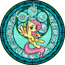 Size: 2100x2100 | Tagged: safe, artist:akili-amethyst, character:angel bunny, character:applejack, character:discord, character:fluttershy, character:pinkie pie, character:rainbow dash, character:rarity, character:spike, character:twilight sparkle, elements of harmony, high res, mane seven, mane six, stained glass