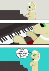 Size: 390x570 | Tagged: safe, artist:rydelfox, character:frederic horseshoepin, species:pony, achievements in ignorance, comic, dexterous hooves, piano, solo